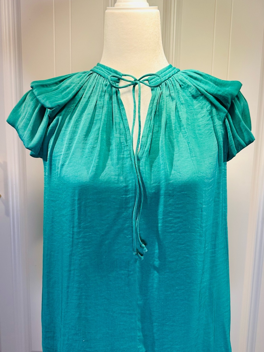 Catherine Malandrino Teal Tie-Front Short Sleeve Tunic